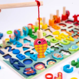 3-in-1 Wooden Alphabet, Animal & Fishing Puzzle Toy