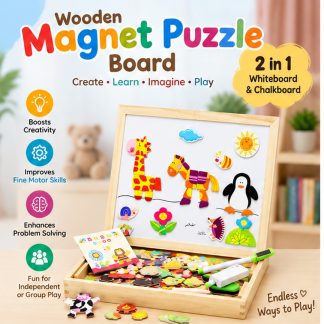 2-in-1 Wooden Magnetic Puzzle and Drawing Board Box
